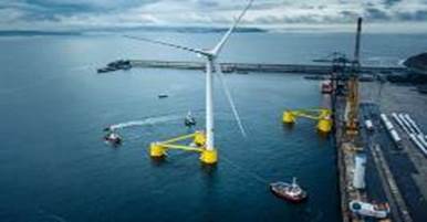Floating wind turbine at port