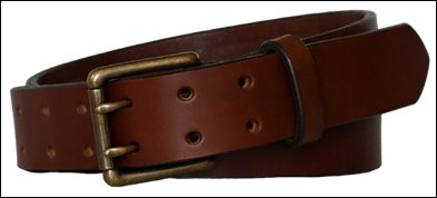 Double Prong Belt - Brown Leather - Antique Brass Buckle