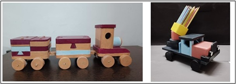 A wooden train with a red and purple train

AI-generated content may be incorrect.