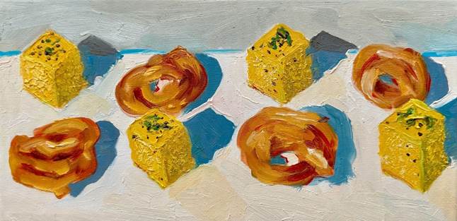A painting of food on a table

Description automatically generated