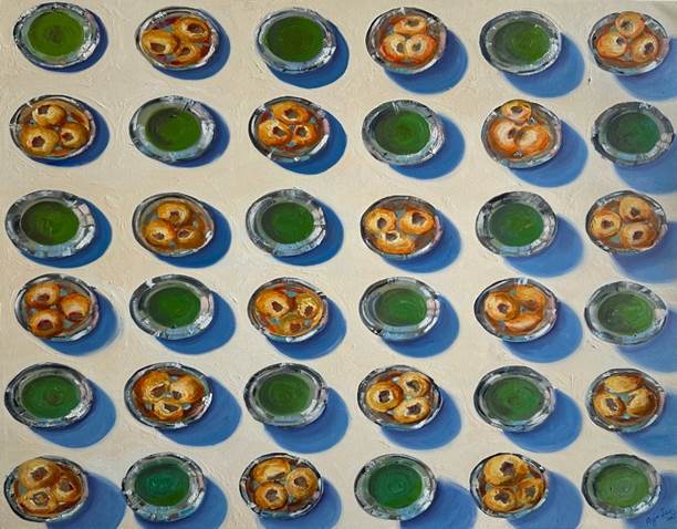A pattern of food in small round glasses

Description automatically generated with medium confidence