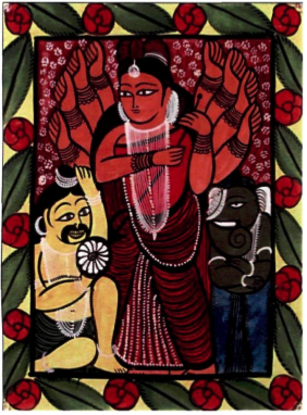 A painting of a person with many arms

Description automatically generated