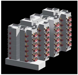 Rendered image of a typical multi-storeyed residential building in Mumbai, India