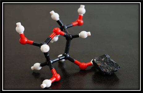 model of ribose molecule with meteorite