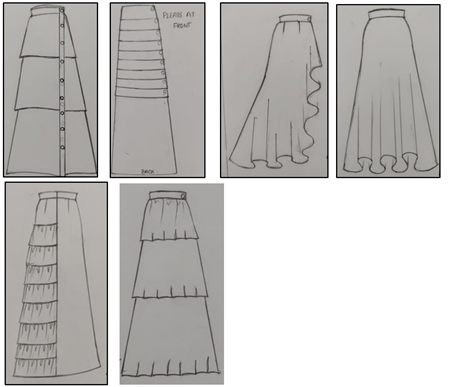 A collage of sketches of skirts

Description automatically generated