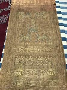19th Century India Gold Block Print Textile.

Gold leaf block print using the Varak technique of transferring gold leaf from paper to block print. Made in Gujarat with symbols of the Nawab Sahib  ...