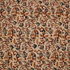 White Floral Jaal Kalamkari Hand Block Printed Cotton Fabric