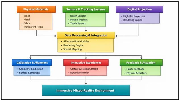 Interactive Mixed-Reality Installation Integrating Physical Materials with Advanced Digital Projection Techniques