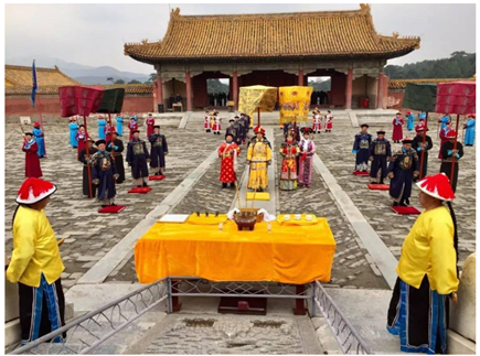 Spatial Hierarchy and Axial Organization in Qing Dynasty Imperial Ancestral Rituals, Illustrating the Codified                                        Symbolic Ordering of Ritual Space and Participant Positioning