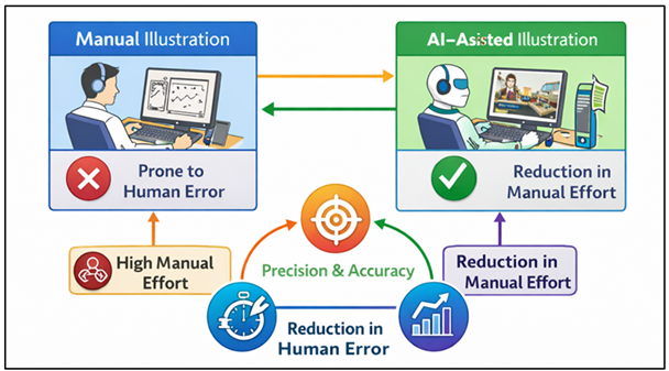 Illustrating Reduction in Manual Effort and Human Error Using AI-Assisted Illustration Systems