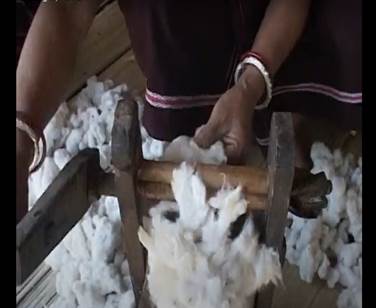 A person using a machine to make cotton

Description automatically generated