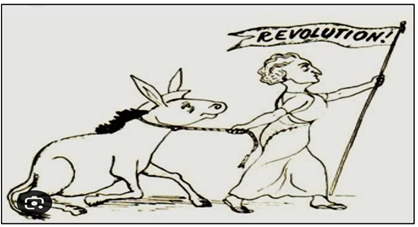 A cartoon of a person pulling a donkey

Description automatically generated