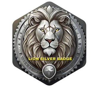 A hexagon with a lion head

Description automatically generated