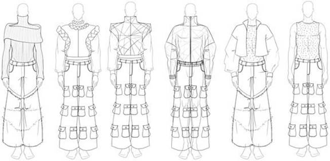 A line drawing of a person's clothing

Description automatically generated
