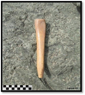 A wooden stick on a rock

Description automatically generated