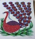 A drawing of a bird with leaves  Description automatically generated
